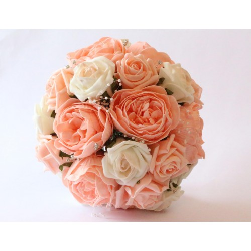 1 Rose with Diamante & Pearl Centre Wedding Bouquet Bride Ivory Blush Pink Peach