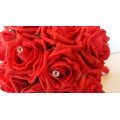 Wedding Bouquet in Red Roses with Diamante Pins