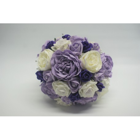 Bridal Wedding Bouquet with Ice lilac, Ivory Roses and Peonies with a touch of Purple