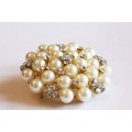 Pearl and Diamante Broach - Gold