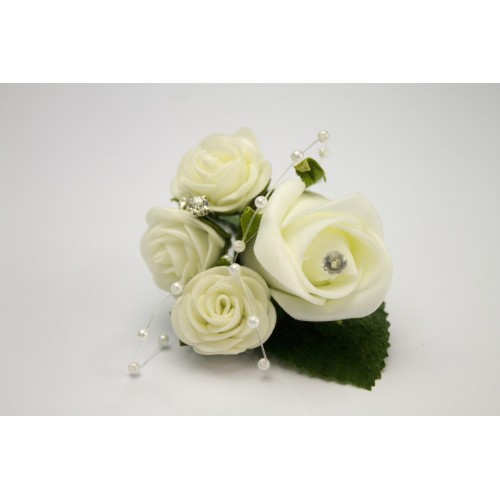 2 x Small Open Ivory Rose Wedding Roses Flower Diamante Buttonholes Package 