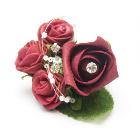 Burgundy Wedding Buttonholes with Daimante and Pearl Spray with Small Roses