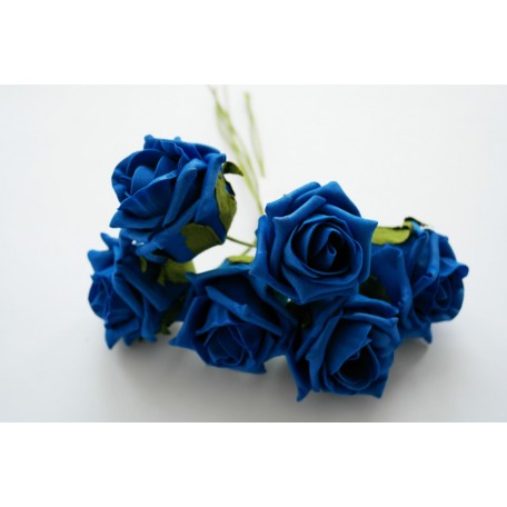 6 Royal Blue Colour Fast Foam Cottage Roses