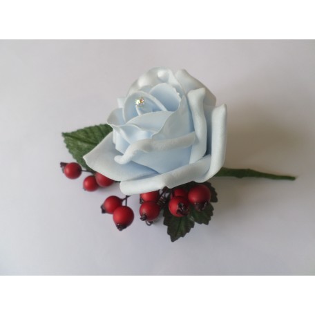 Baby Blue Buttonhole with Red Berries