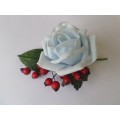 Baby Blue Buttonhole with Red Berries