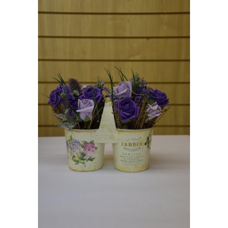 Beautiful Floral Arrangement in Double Metal Pots with Purple Flowers