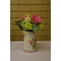 Beautiful Floral Arrangement in Large Metal Milk Jug - Lime , Pink , Mint