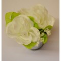 Small Round Aluminum Pot with Ivory Roses