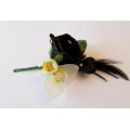 Black Rose with orchid, feather, glitter heart and diamante