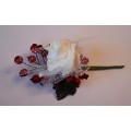 Christmas White Glitter Rose and Berries Wedding Buttonhole with Daimante