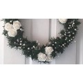 Christmas Wreath with White Glitter Flowers and Pearl Spray