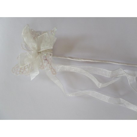 Sparkley Butterfly Wand with Ribbon - White